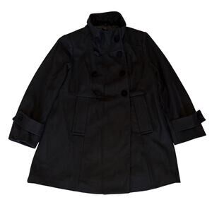 Weather Tamer Swing Pea Coat Womens Medium Black Double-Breasted Wool Blend Cozy